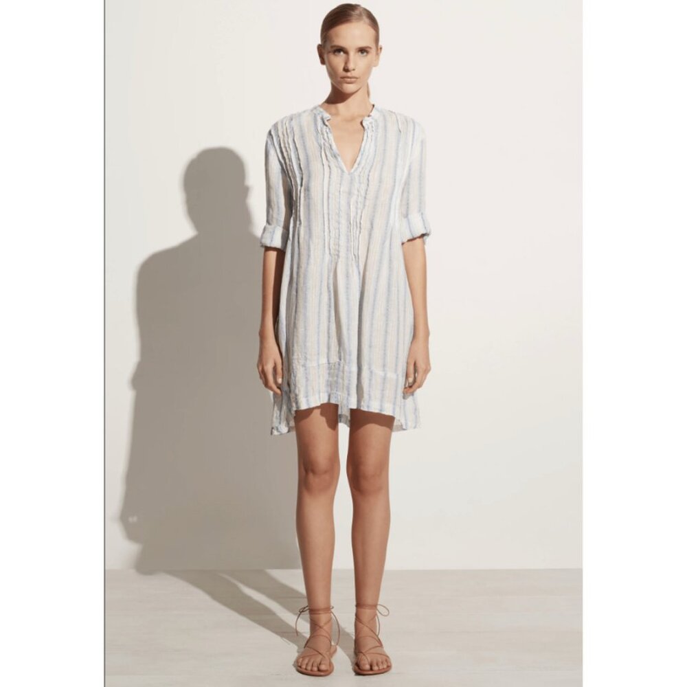 CP SHADES WOMENS DRESS GRAY LINEN V NECK SHIFT PULLOVER SMALL